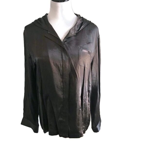 Chico’s Design Shiny Brown Zip Front Hoodie Size 3 - Picture 1 of 6